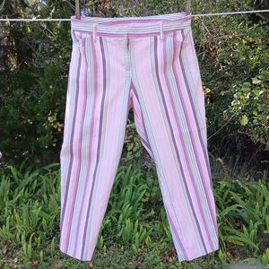 ANN TAYLOR LOFT PETITE STRETCH PINK BROWN WHITE STRIPED PANTS, SIZE 8P LADIES
